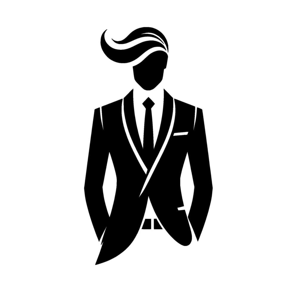Black and White Minimalist Illustration of a Man in a Suit with Stylish Hair on White Background vector