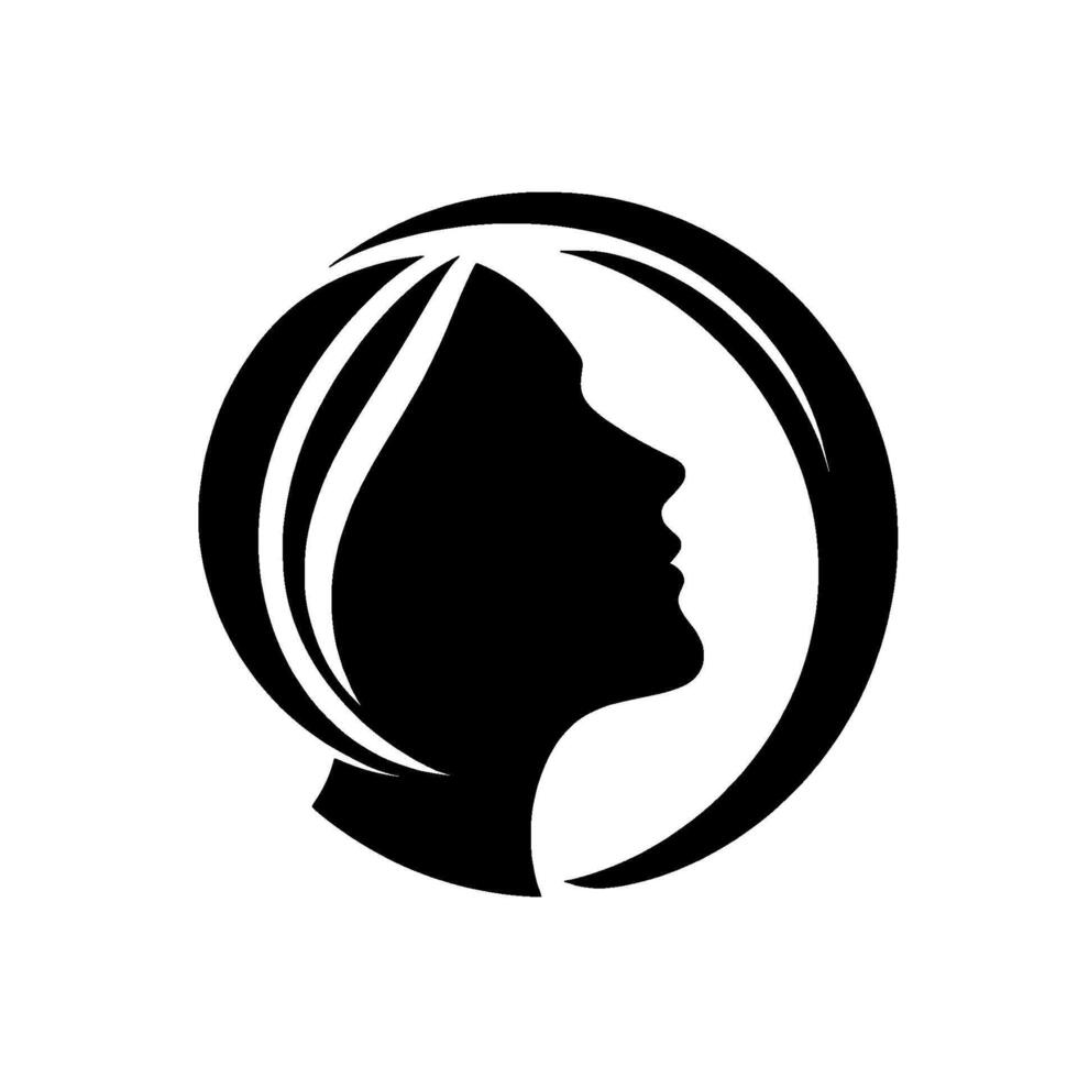 Elegant Silhouette Black and White Circular of a Womans Profile with Hair Framing, Representing Beauty and Grace. vector
