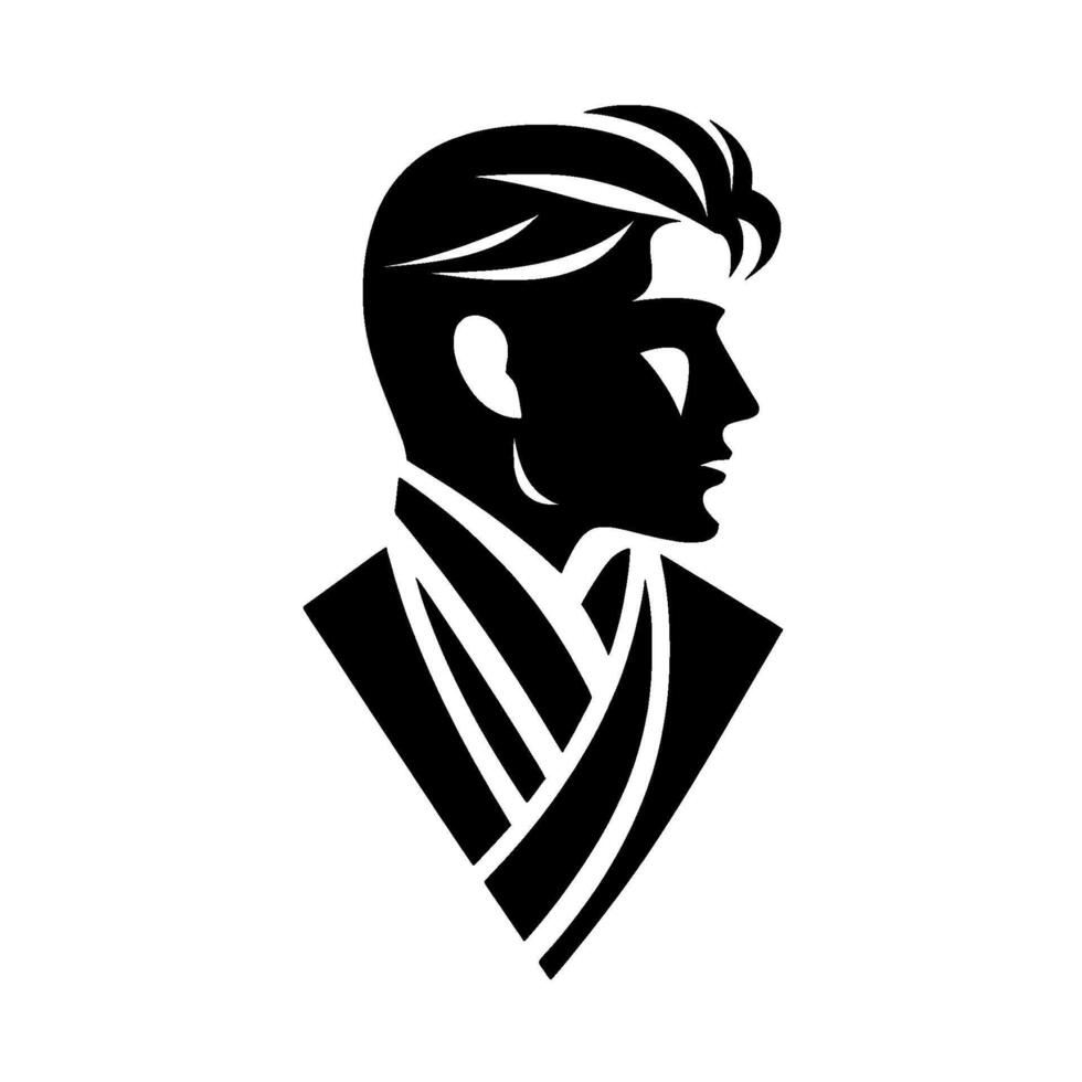 Sleek Silhouette of a WellDressed Man with Modern Hair, Presented in Bold Black and White Illustration, Emphasizing Sophistication. vector
