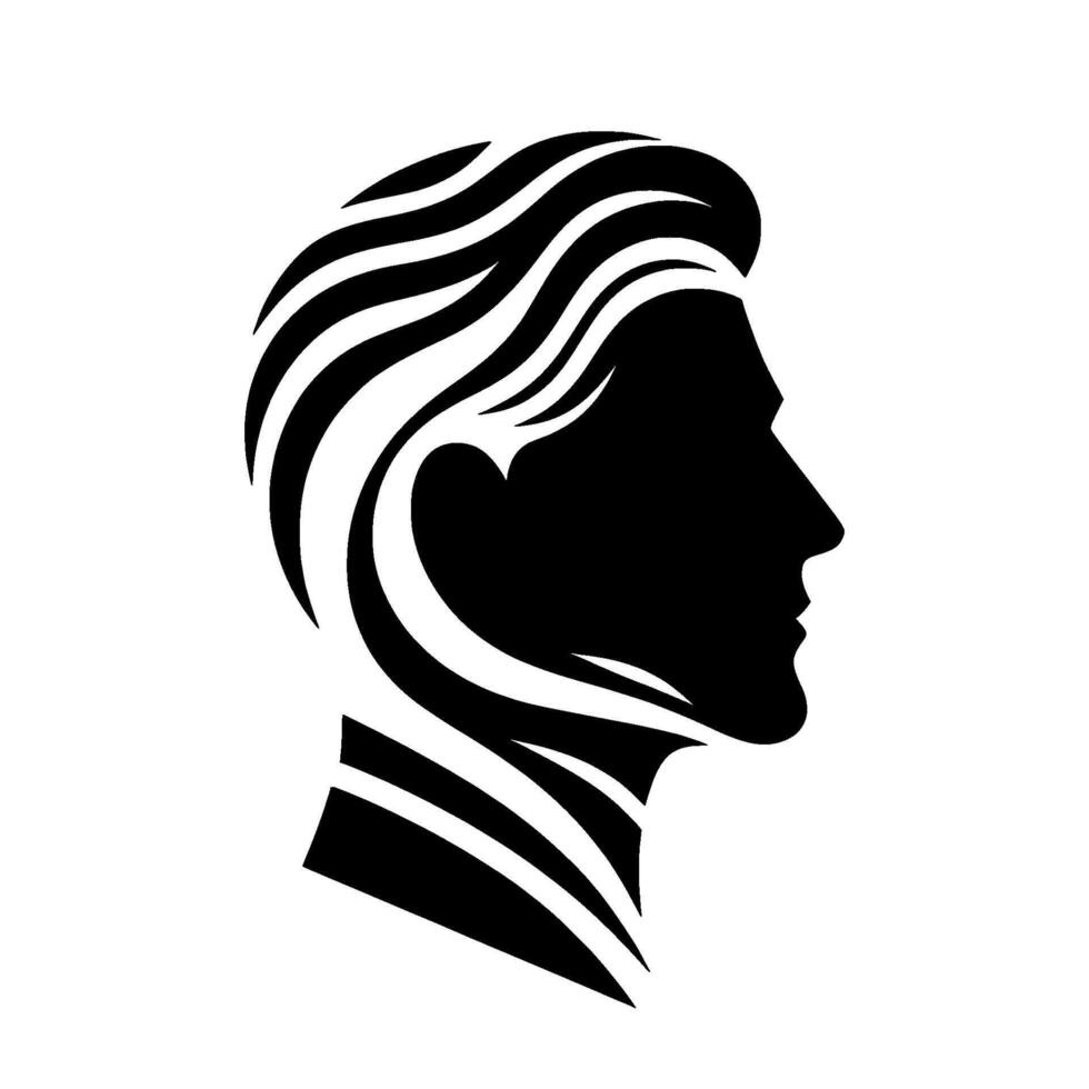 Silhouette of a Mans Profile Featuring Artistic Hair and Neck Designs Against a Clean White Background. vector