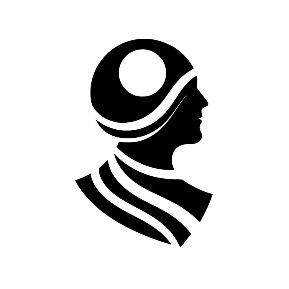 Minimalist Silhouette of a Female Bust with a HaloLike Orb, Embodying Elegance and Mystery, in Black and White. vector