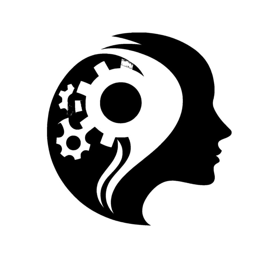 A conceptual illustration of the human mind, depicting gears within a profile silhouette, symbolizing intellect and thought processes. vector