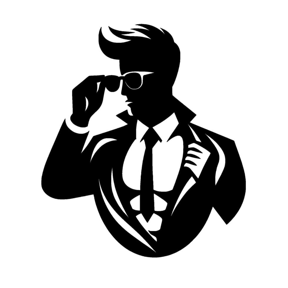 Silhouette of a stylish, muscular man in a suit and sunglasses, exuding confidence and sophistication. vector