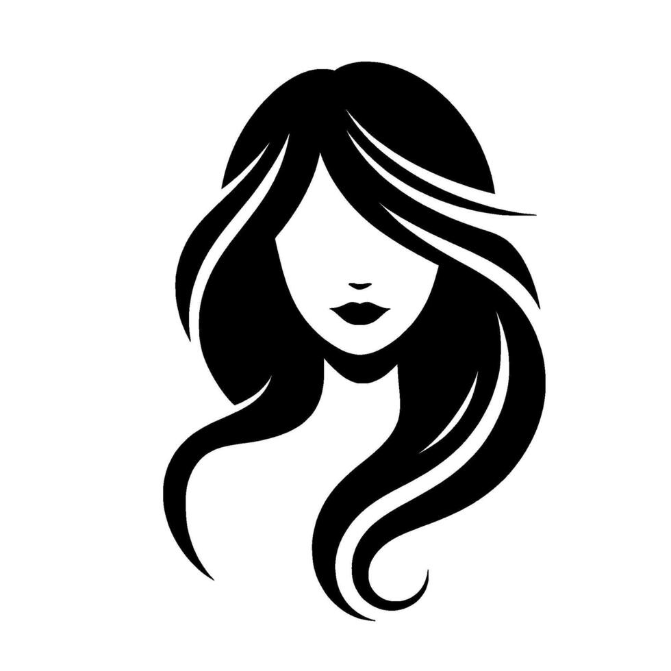 Elegant Silhouette of a Woman with Flowing Hair in Black and White, Featuring a Simplified Face and a Modern, Artistic Aesthetic. vector