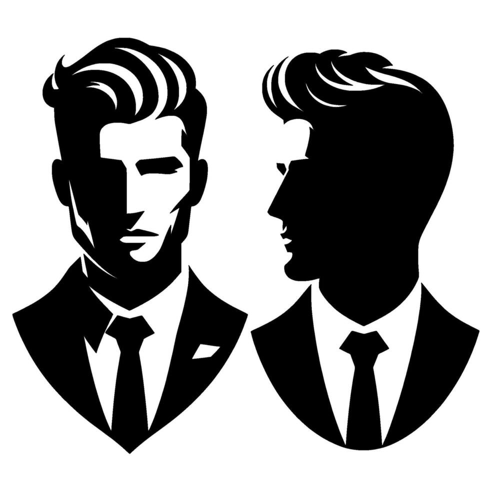 Illustration of a Man in Suit, Presented in Frontal and Profile Views, Featuring Striking Contrast. vector