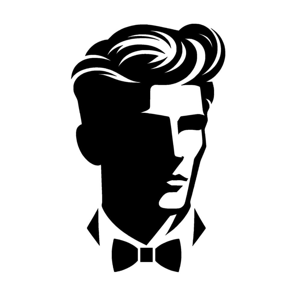 A Stylish Silhouette Formal Portrait of a Gentleman in Black and White, featuring bold hair, bow tie, and shadow details. vector