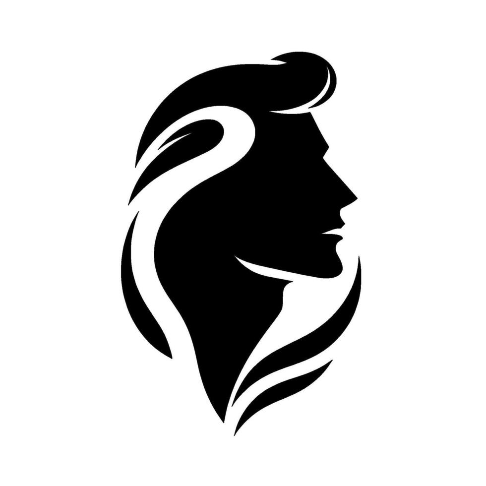 Bold Black Silhouette of a Mans Profile with Flowing Hair on a White Background, Illustrating a Classic Aesthetic. vector