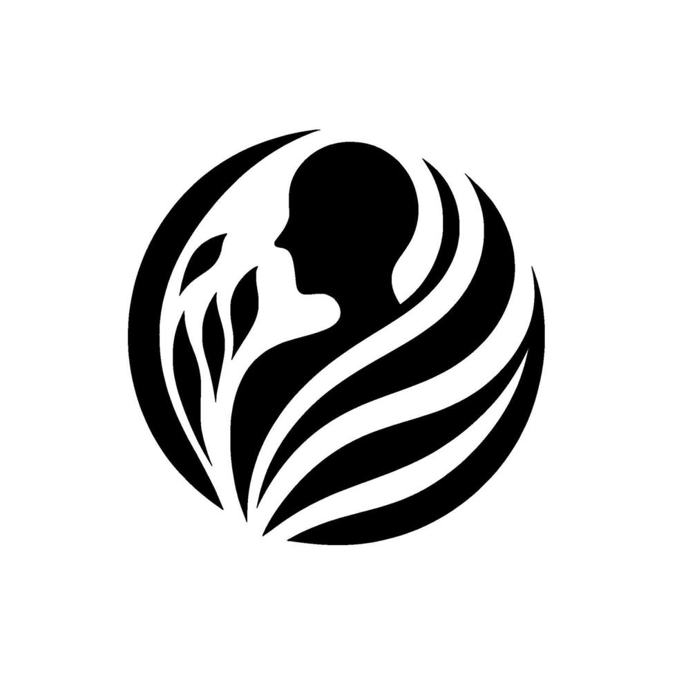 A minimalist featuring a human profile enveloped by abstract organic forms suggesting growth and harmony within a circular frame. vector
