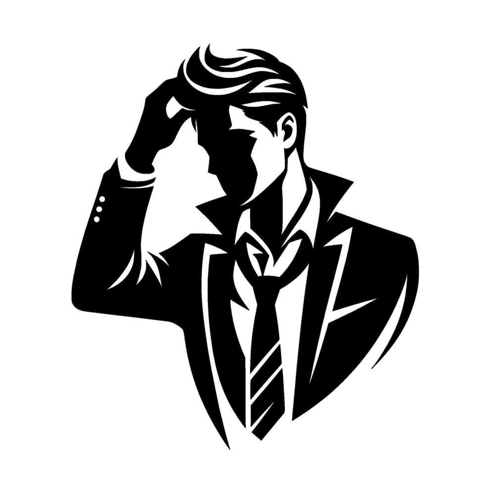 Stylish Silhouette A Man in a Suit Adjusts His Hair, a Bold Black and White Illustration. vector