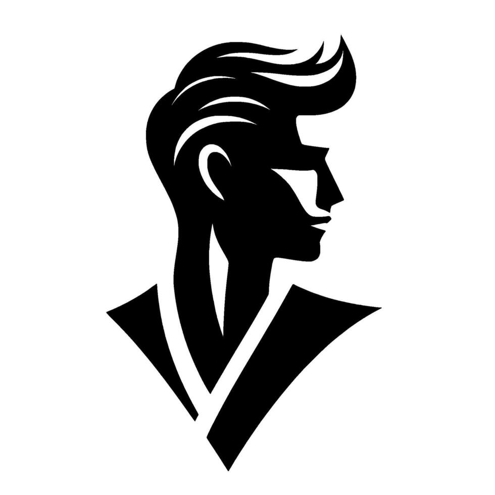 Bold Silhouette of a Stylish Man with Modern Haircut and Geometric Apparel, set against a stark white backdrop. vector