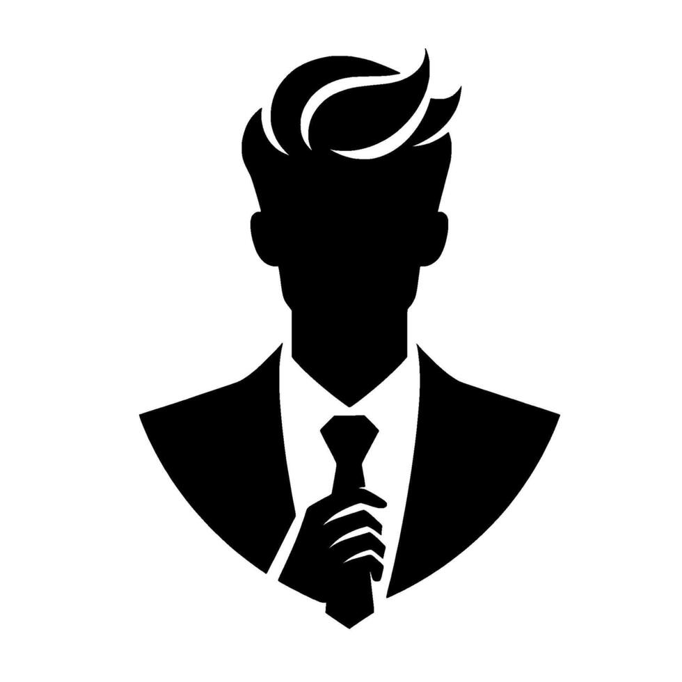 Silhouette of a sharply dressed businessman in a suit and tie, adjusting his tie, iconic , on white background. vector