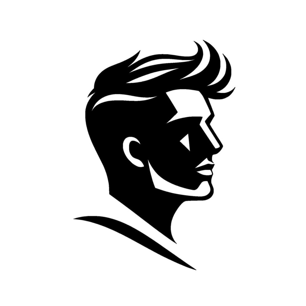 Bold Monochrome Profile Illustration of a Stylish Man with Modern Hairstyle and Strong Facial Features on White. vector