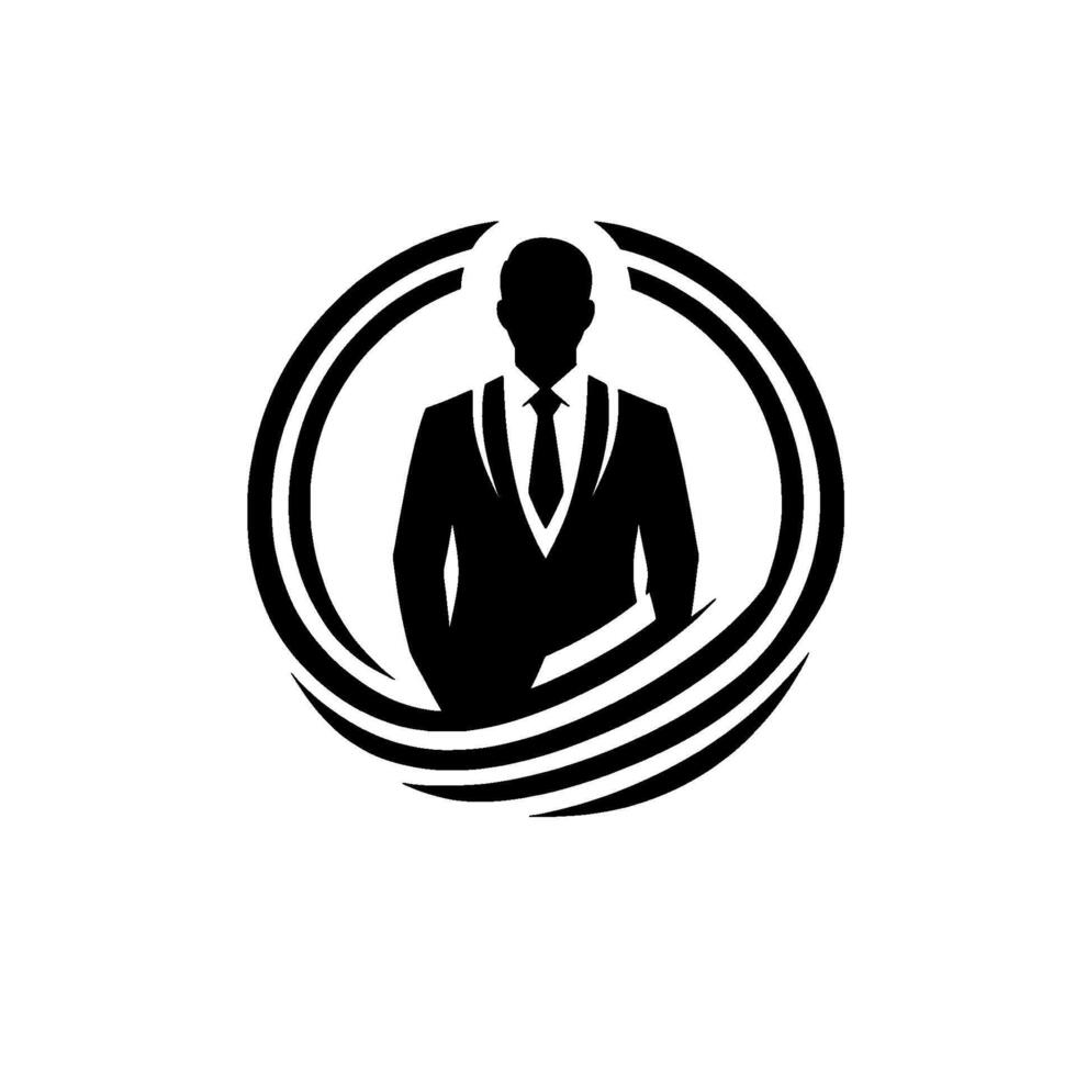 Black and White Business Silhouette Inside Circle , Business Professional Avatar, Modern Brand Identity. vector