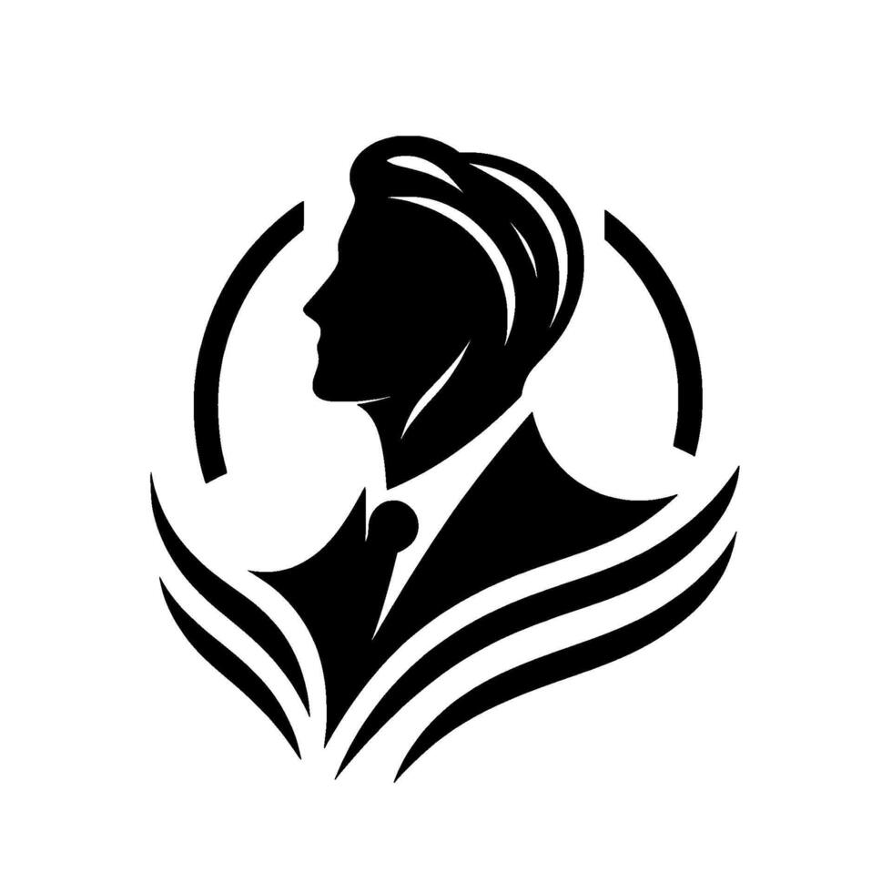 Stylish Black Silhouette of a Man in a Suit and Tie, Inside a Circle, Artistic, Simple, Professional Concept. vector