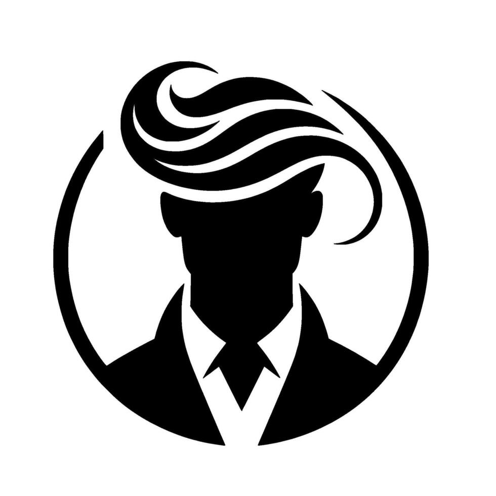 Silhouette of a Man in a Suit with Stylish Hair and Circle Frame, Monochrome vector