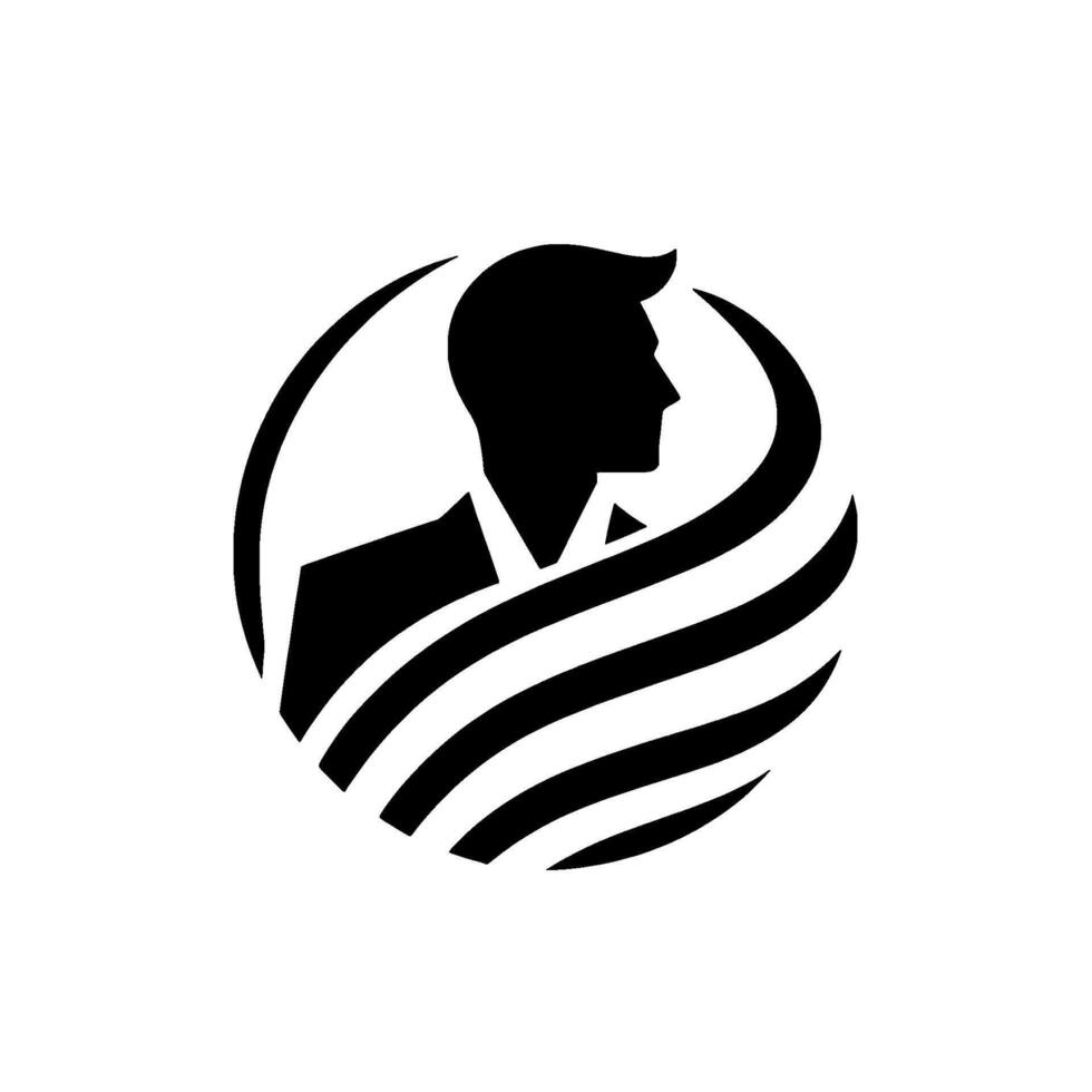 Elegant Black Silhouette of a Business Professional within a Striped Globe, Minimalist , Corporate Identity. vector