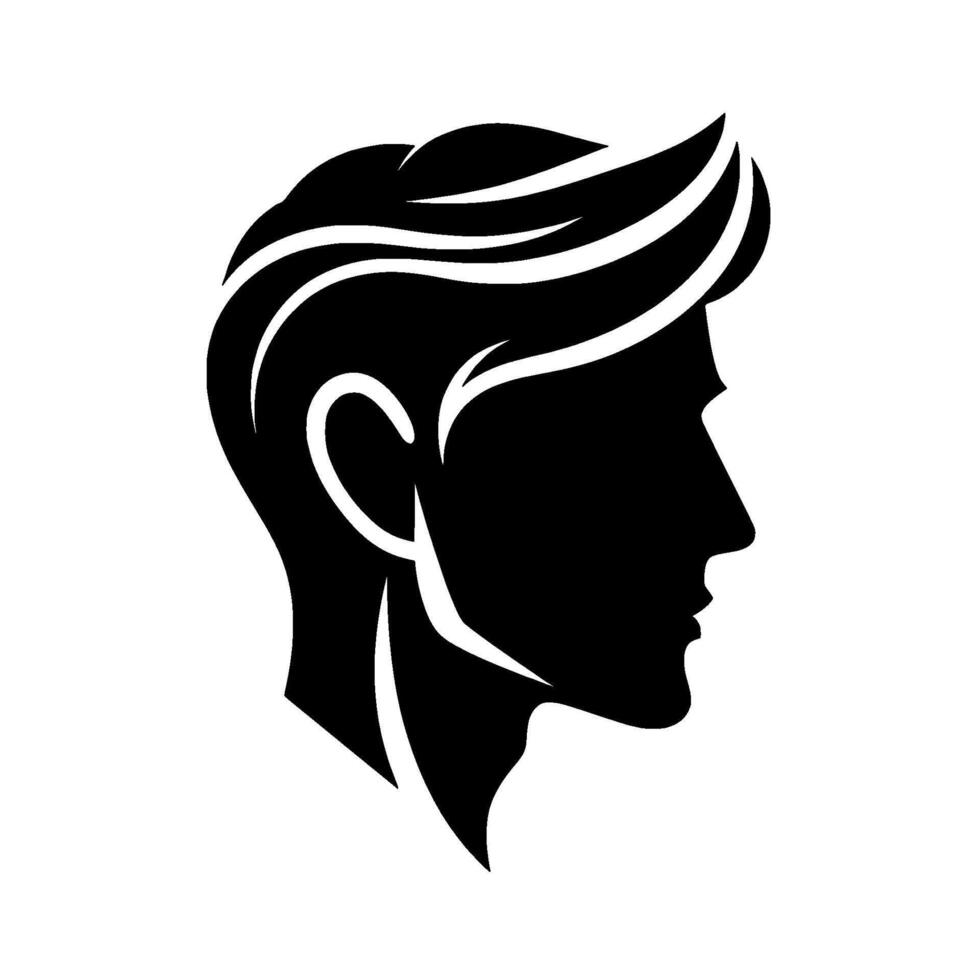 Black and white minimalist of a mans profile with stylish, sweptback hair, highlighting clean lines. vector