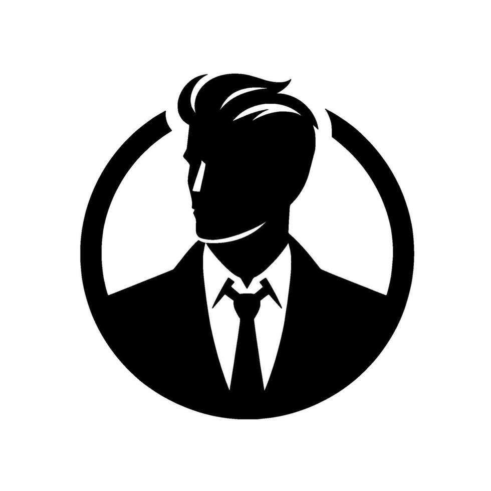 Silhouette of a Dapper Man in a Suit and Tie Framed within a Bold Black Circle, Exuding Sophistication and Confidence. vector