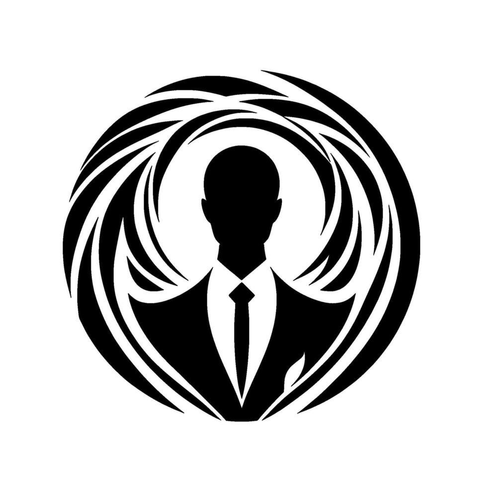 Silhouetted Businessman in a Suit Within a Swirling Black and White VortexLike , Suggesting Power and Intrigue. vector