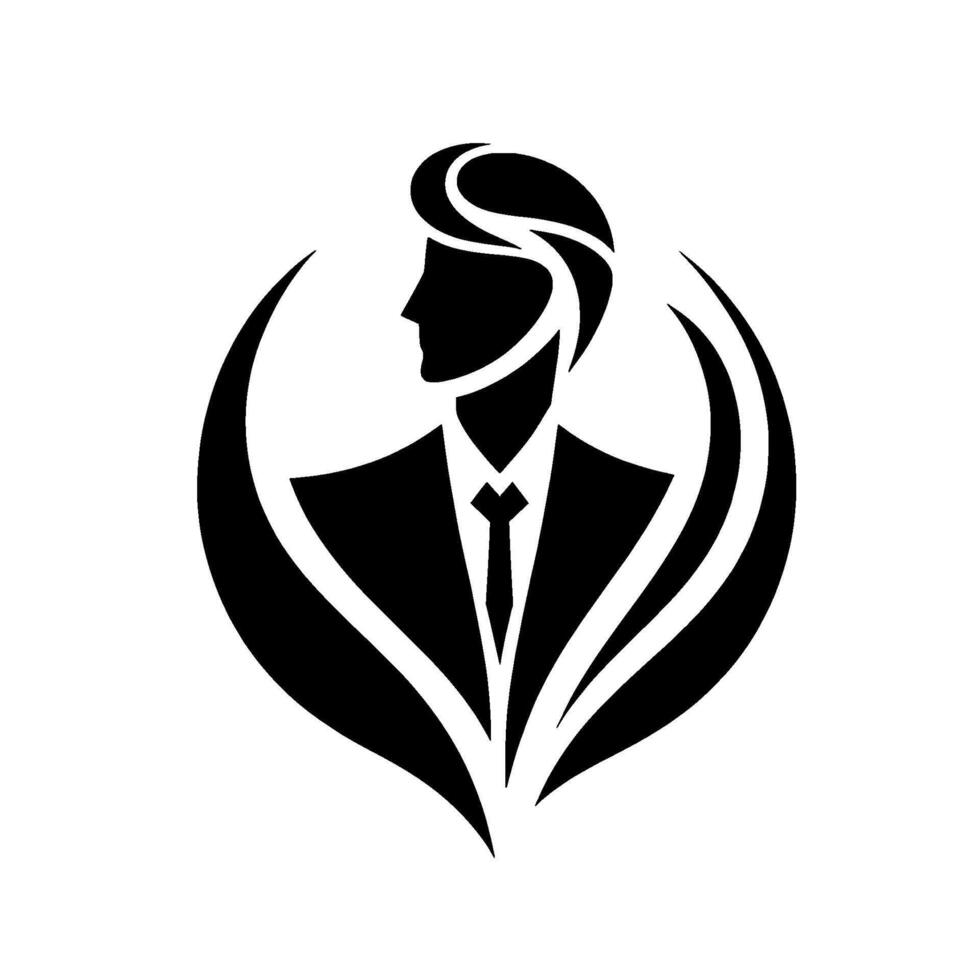 Minimalist Silhouette of a Man in a Suit, Framed by Abstract Organic Lines, Symbolizing Professionalism and Modernity, Set Against a White Background. vector