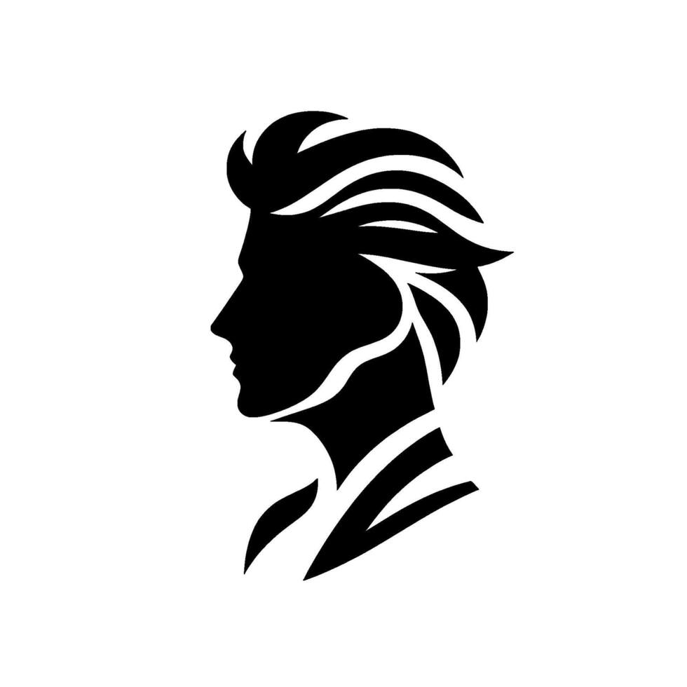 Stylized Silhouette of a Mans Head and Neck in Profile, Featuring Bold Hair and Collar Detailing on a White Background. vector
