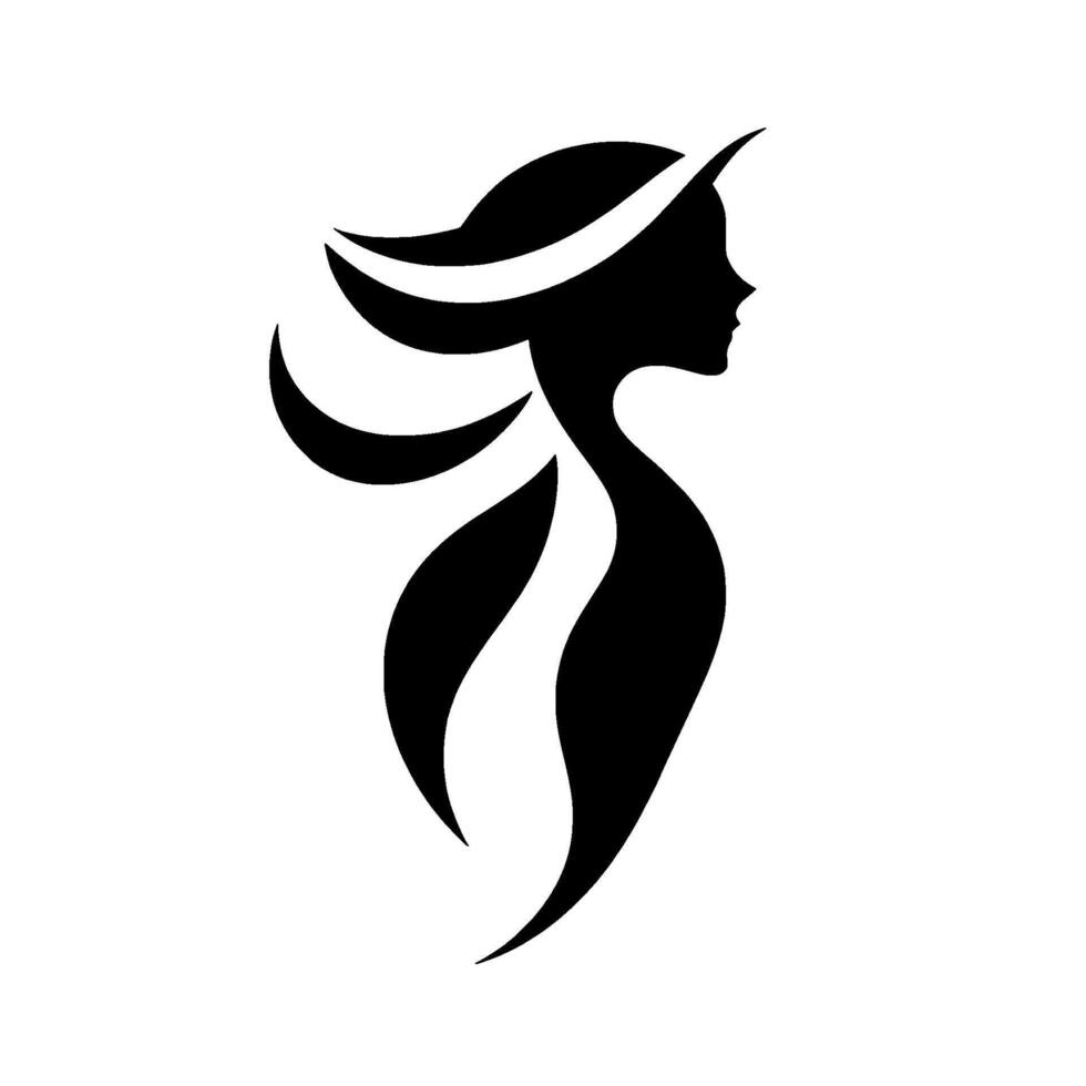 Elegant Silhouette A Side Profile of a Woman in a WideBrimmed Hat with Flowing Abstract Hair and a Minimalist Composition. vector