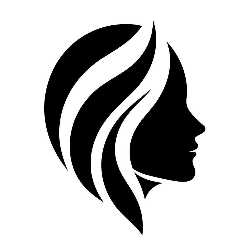 Elegant Black Silhouette of a Womans Profile and Flowing Hair on a White Background, Minimalist and Modern Beauty . vector