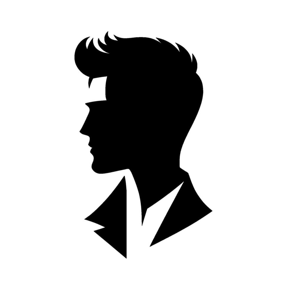 Bold Silhouette of a Stylish Man with a Modern Haircut in Profile, Wearing a Blazer, Against a Pure White Background, Illustrative Minimalist . vector