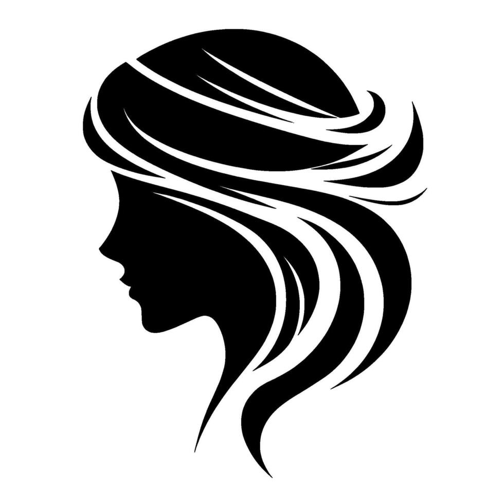 Elegant Silhouette of Woman in Profile, Depicting Flowing Hair and Graceful Lines, in Monochrome. vector