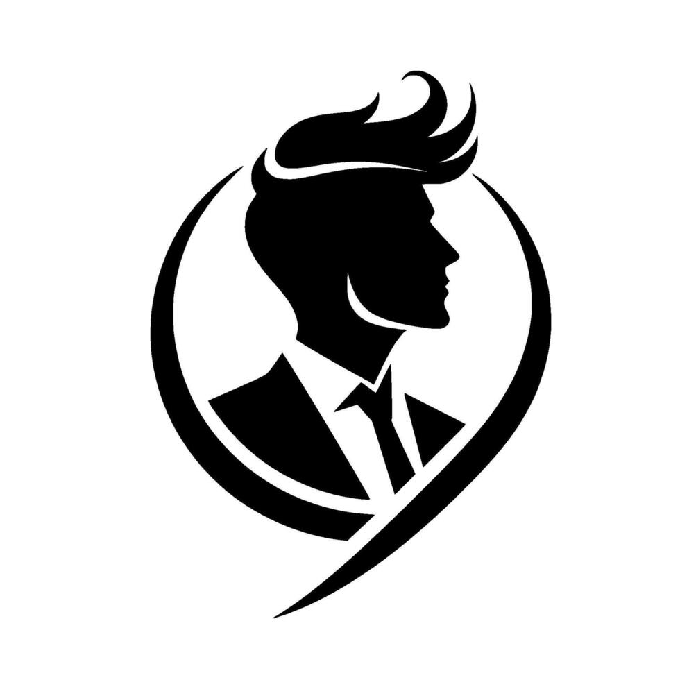 Silhouette of a stylish man in a suit, with dynamic hair and a geometric , exuding confidence and modern sophistication. vector
