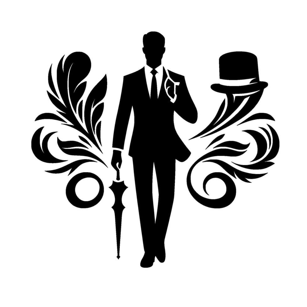 Elegant Silhouette of a Medical Professional with a Top Hat and Ornate Floral Accents, Suggesting Sophistication and Health. vector