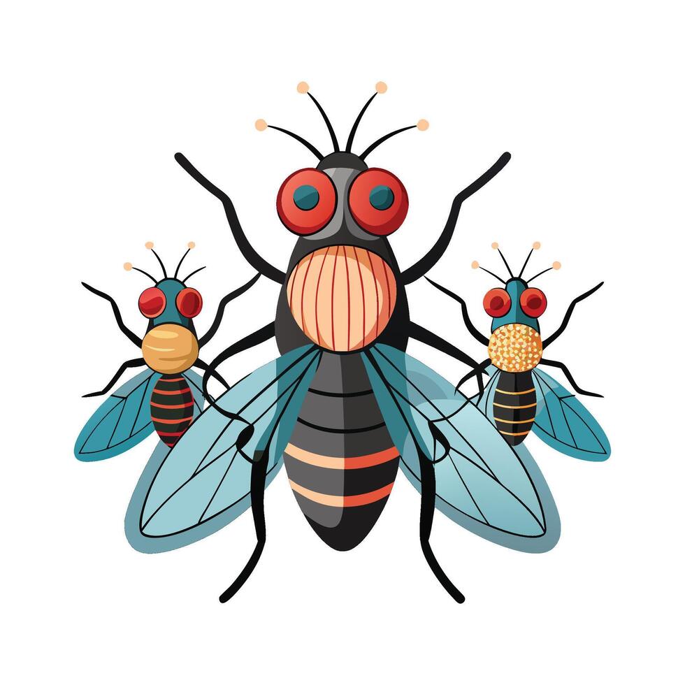 Realistic House Flies on White Background vector