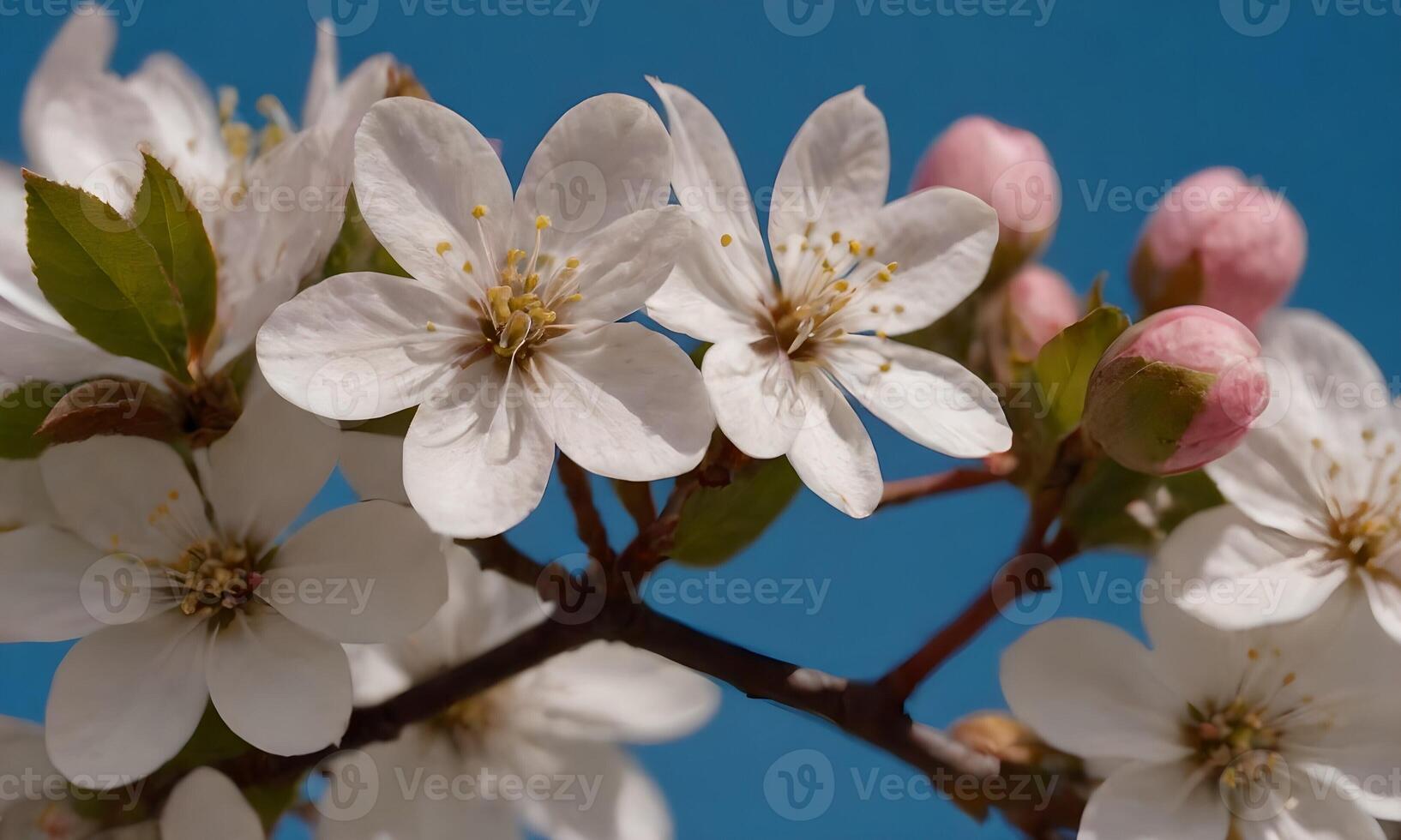 A close up of a tree with white flowers photo