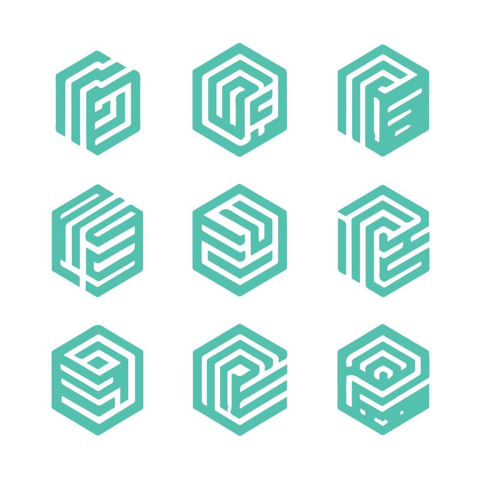 Grid Cube Box Linear Collection Logo vector