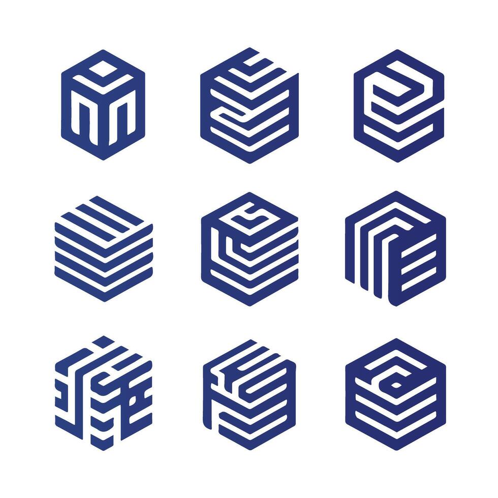 Shell Cube Box Linear Collection Logo vector