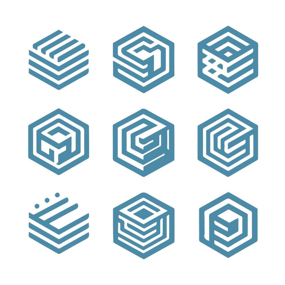 Stream Cube Box Linear Collection Logo Design vector