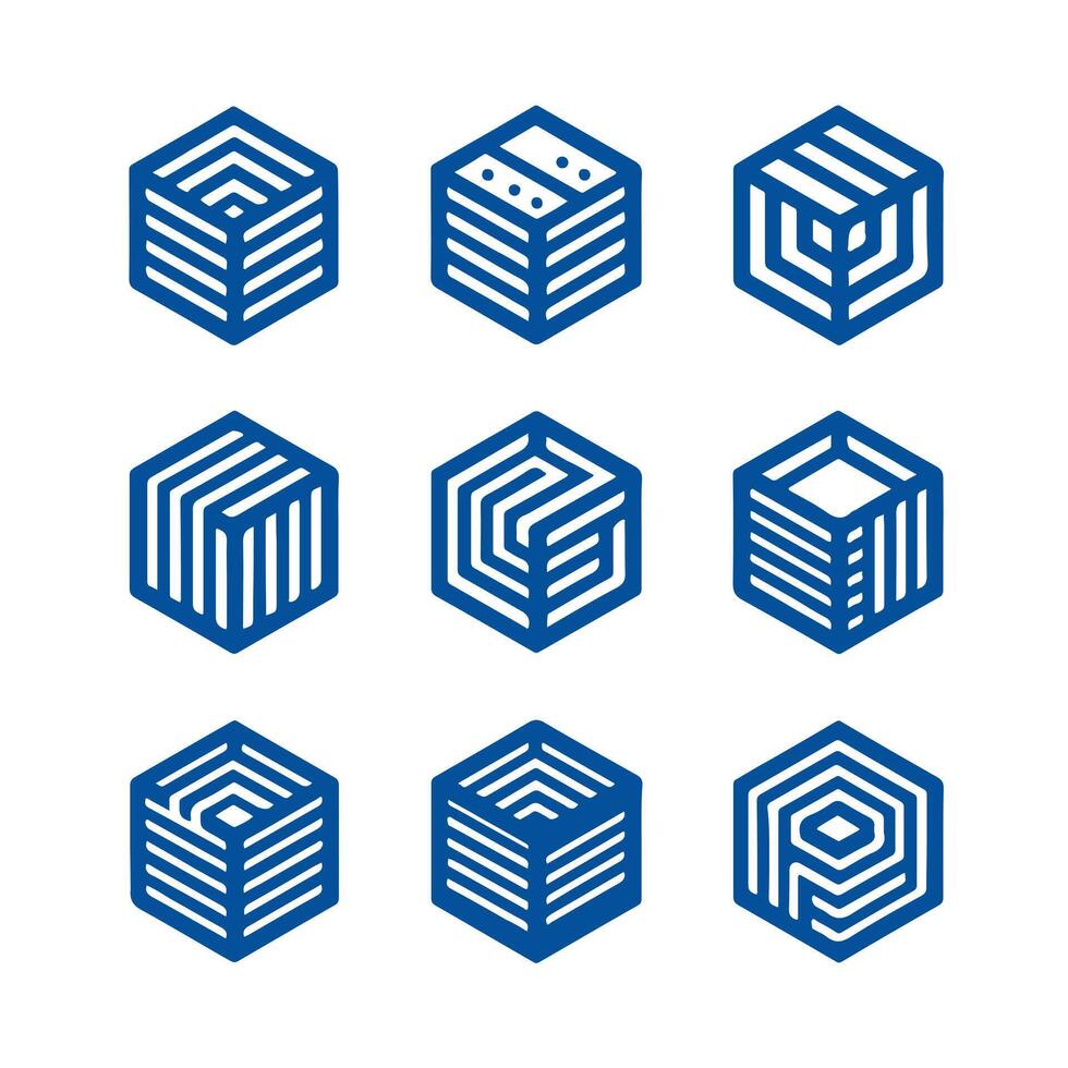 BoxGrid Cube Box Linear Collection Logo vector