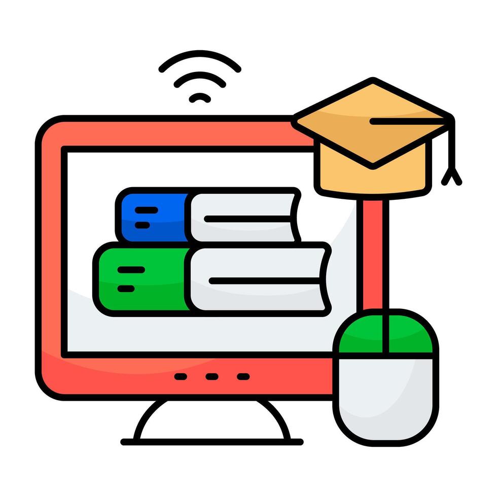 A flat design icon of online library vector