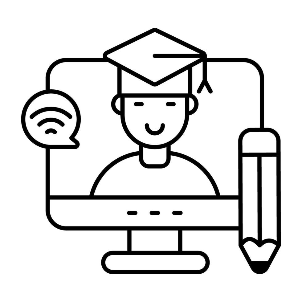 Creative Linear design icon of online student vector