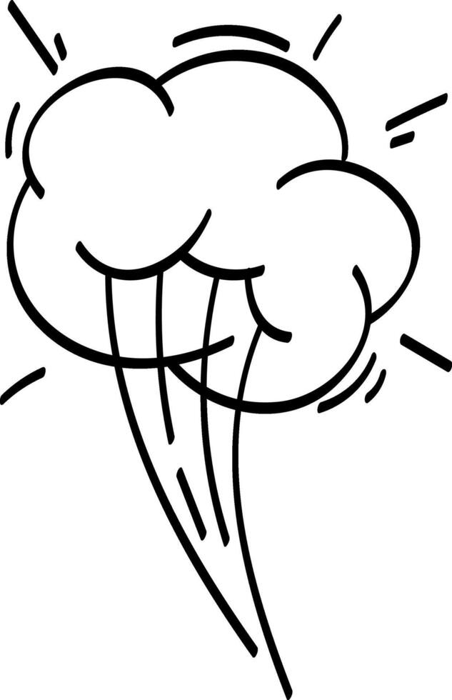 Smoke cloud escaping and moving fast creating a funny explosion effect drawn with thin black lines on white background, ideal for comics and cartoons vector