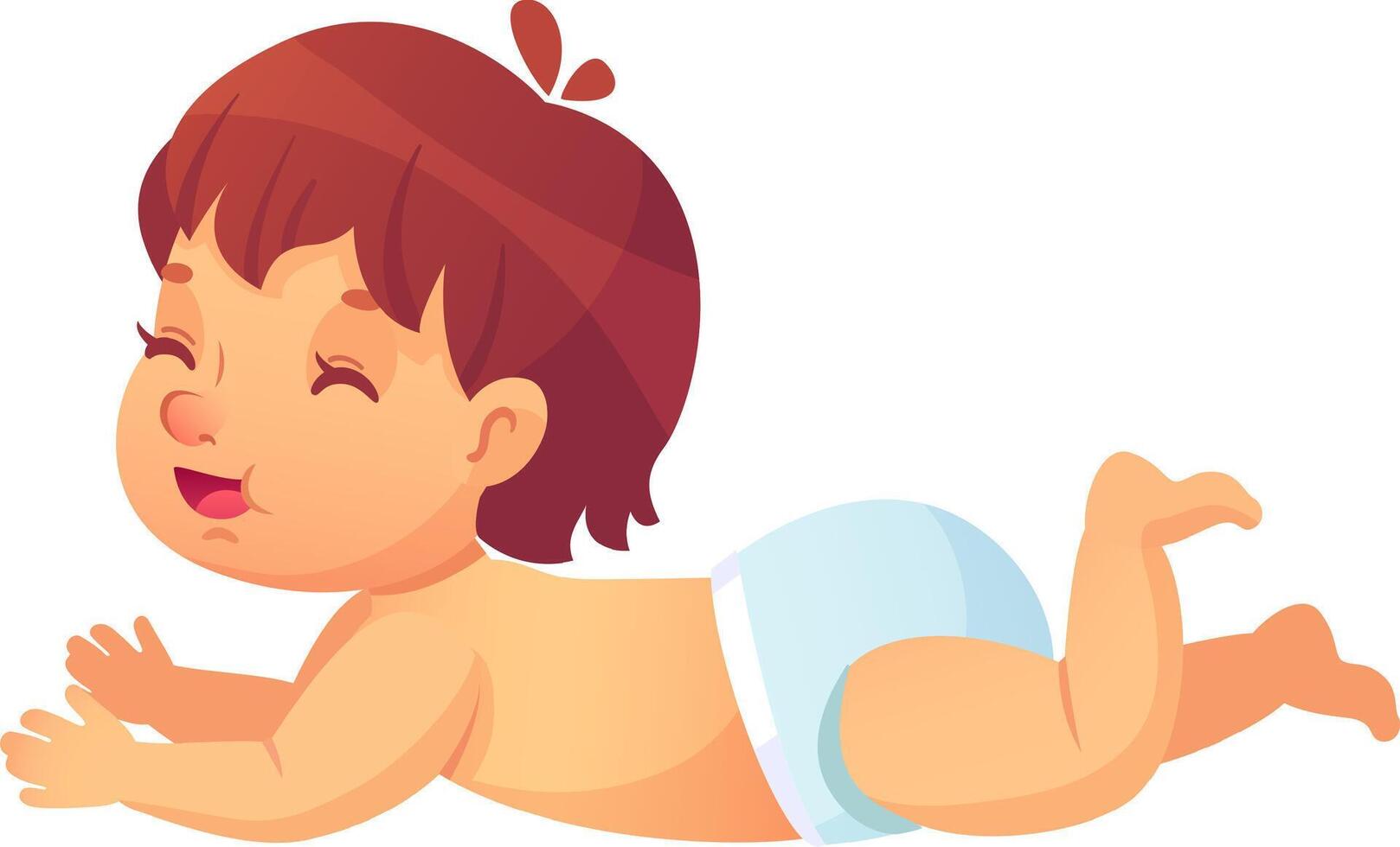 Adorable baby crawling on its belly, wearing a diaper, smiling and showing joy and happiness, enjoying its childhood and exploring the world vector