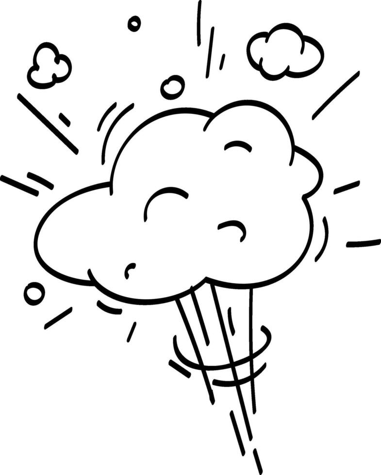 Hand drawn cartoon explosion cloud rising dramatically, surrounded by swirling smoke and fluffy clouds, creating a vibrant and visually striking illustration full of energy and impact vector