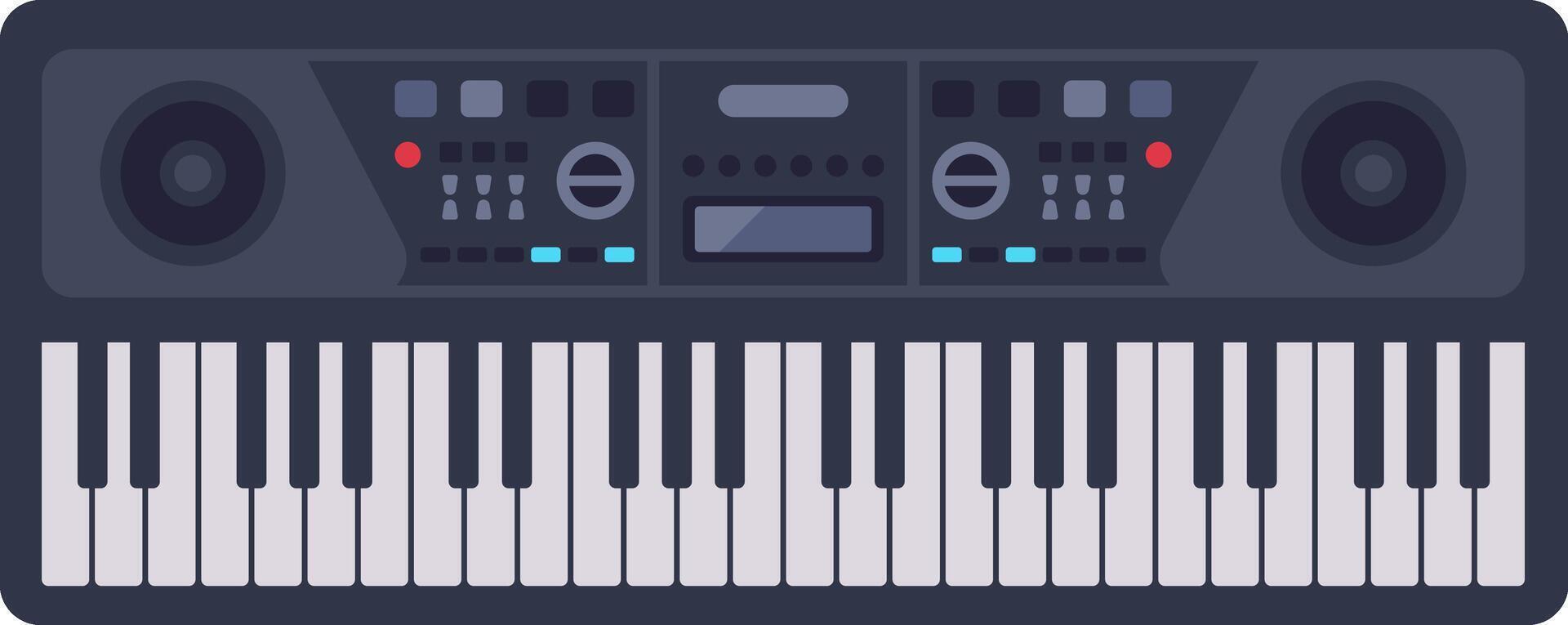 Electronic piano keyboard synthesizer with speakers and control panel, ideal for music production, composition, and live performances, featuring a sleek design and advanced functionalities vector