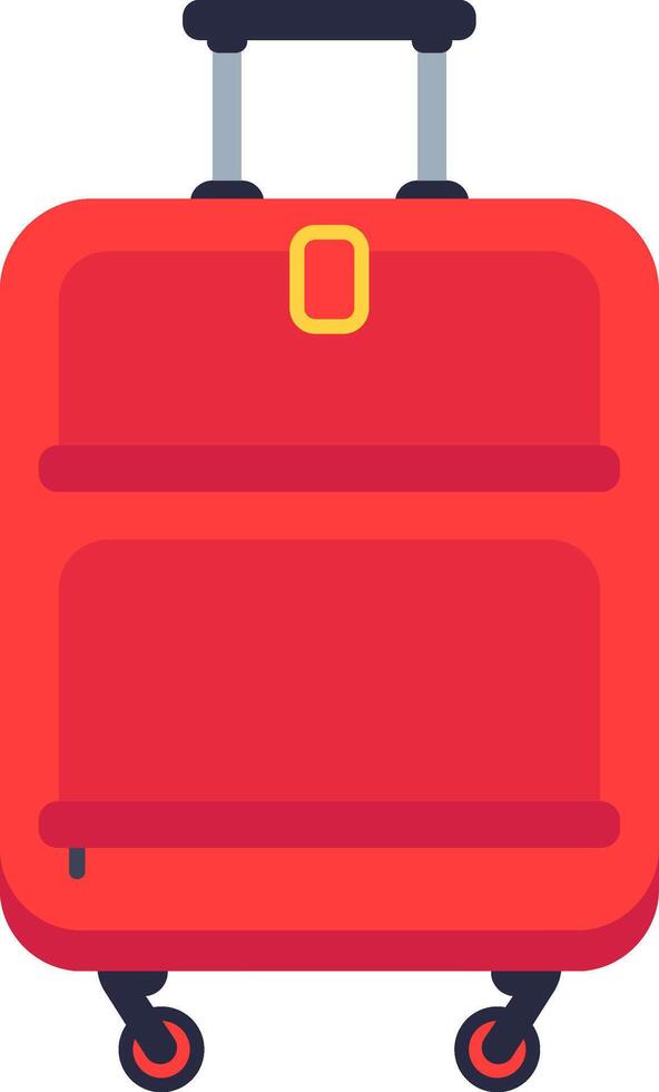 Red rolling suitcase featuring an extending handle and smooth wheels, representing the essence of vacation travel and tourism, isolated against a crisp white background vector