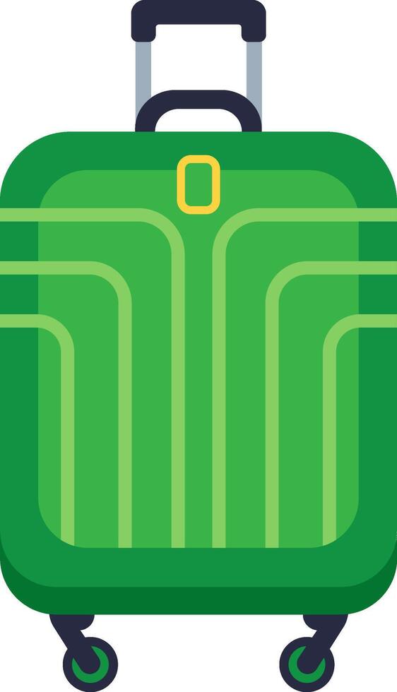 Green rolling suitcase with retractable handle and wheels, ideal for travel, vacations, and business trips, suggesting concepts of mobility, packing, and journey preparation vector