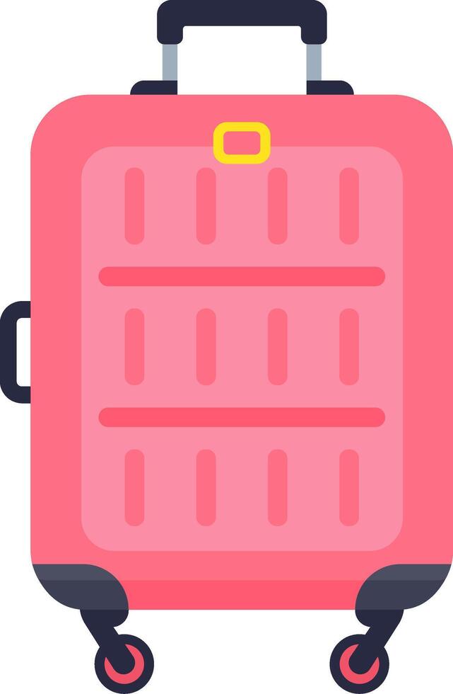 Pink rolling suitcase featuring a retractable handle and smooth wheels, perfect for travel, tourism, and business trips, providing exceptional convenience and effortless mobility vector