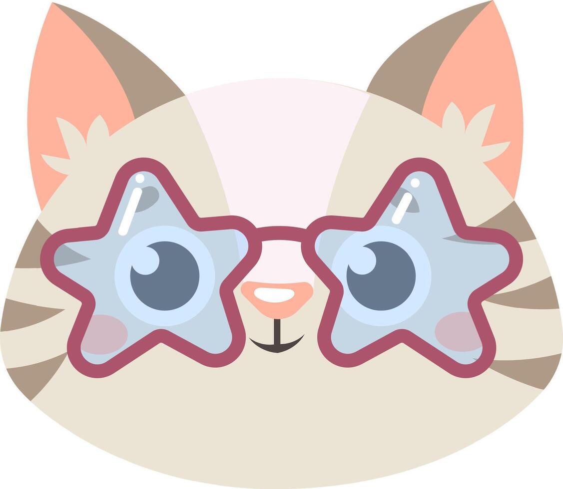 Charming illustration featuring a cat sporting star shaped sunglasses, infusing projects with whimsy and playful charm. Perfect for adding a trendy touch to various designs vector