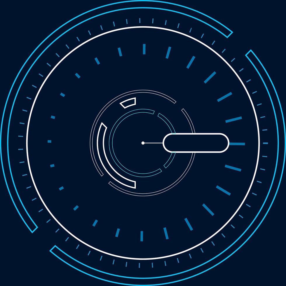Circular futuristic loading bar showing progress with a rotating indicator on a dark background, ideal for technology and innovation concepts vector