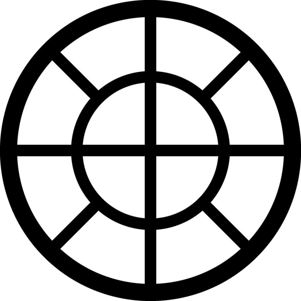 Geometric figure depicting a circle divided into eight equal segments by intersecting lines at the center, embodying concepts of division and abstract design vector
