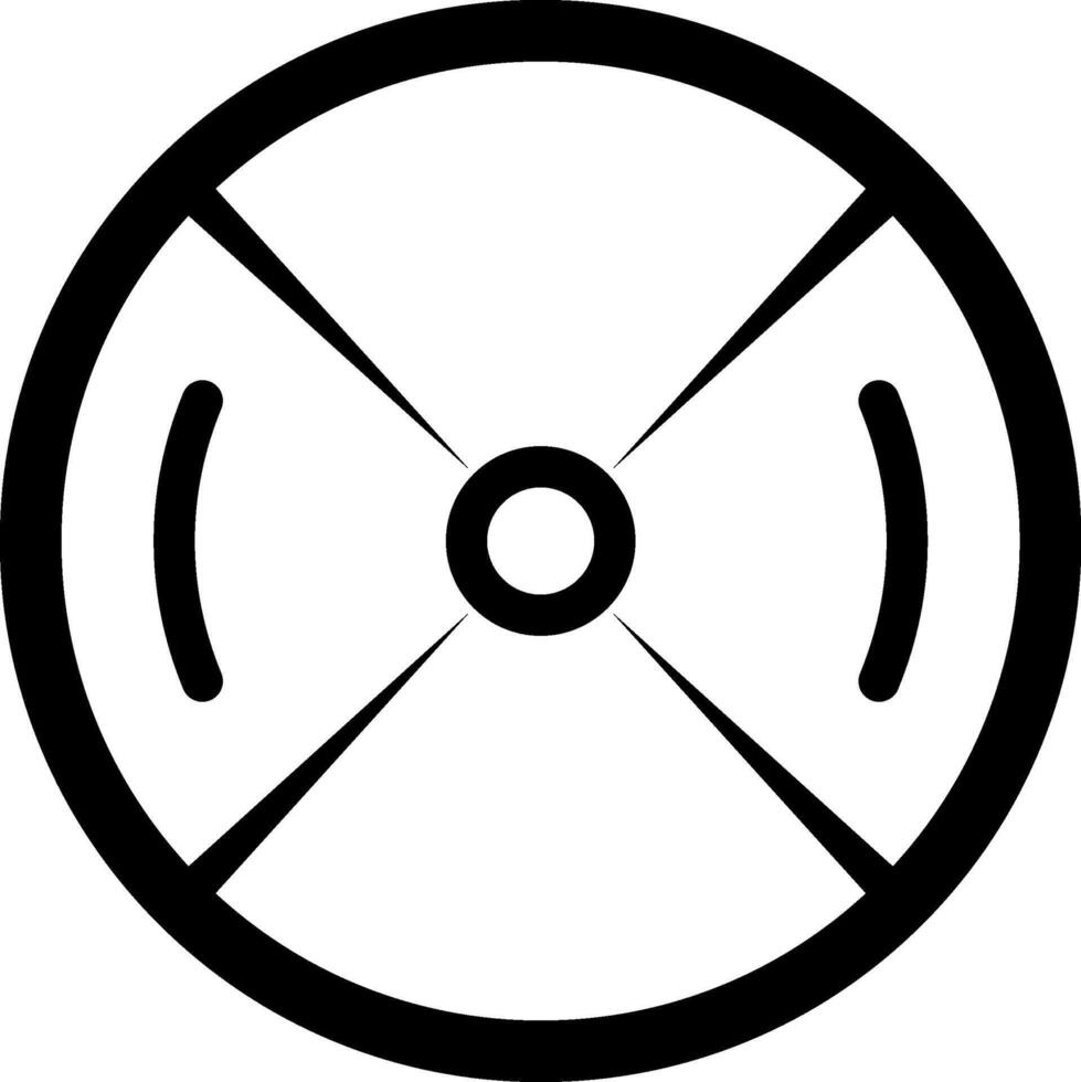 Radioactive symbol with cross dividing the circle into four parts representing nuclear danger and contamination, simple black and white illustration vector